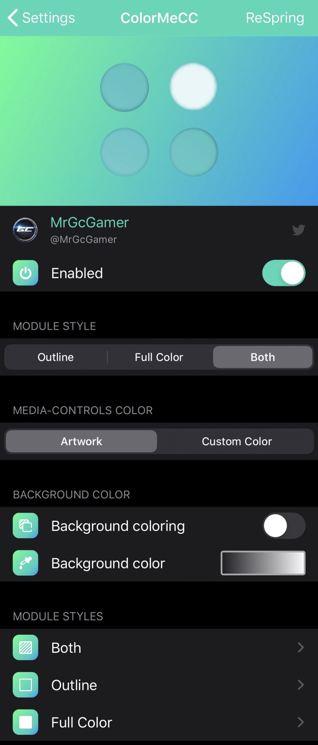 ColorMeCC cho phép bạn tô màu Trung tâm điều khiển iOS miễn phí 4