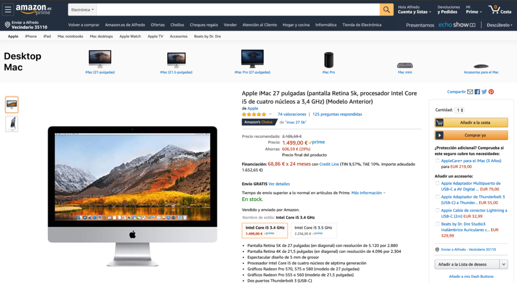 Diskon pada iMac 27 "dengan resolusi 5K dalam Amazon Spanyol 1