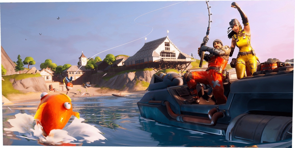 Sekarang tantangannya juga bisa di dalam air, yang memungkinkan pemain untuk berenang, memancing dan menggunakan perahu Fortnite