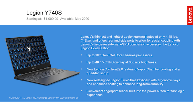Lenovo выпускает 4-дюймовый ультра-тонкий игровой ноутбук Legion Y740S с диагональю 15,6 дюйма