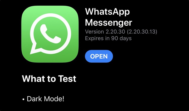 WhatsApp Dark Mode change log