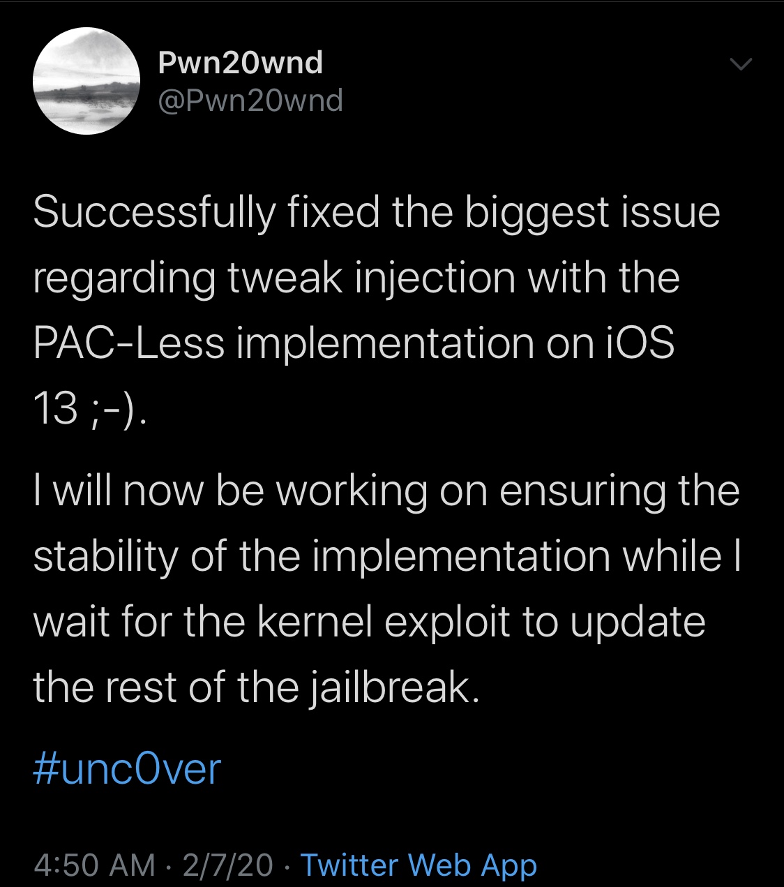 Pwn20wnd mempromosikan kemajuan pada injeksi tweak PAC-kurang pada iOS 13 3