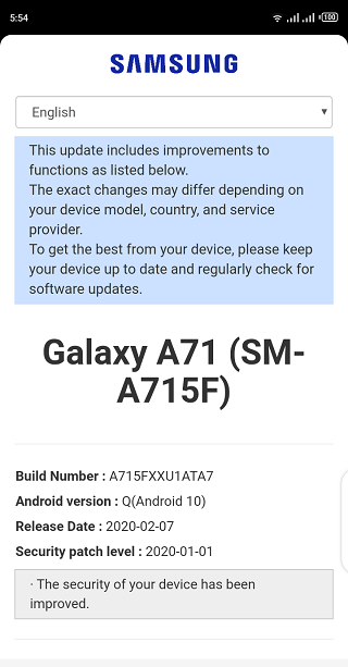 Samsung Galaxy A71 pembaruan pertama tiba sementara Galaxy A80 mendapat patch keamanan Januari 2020 1