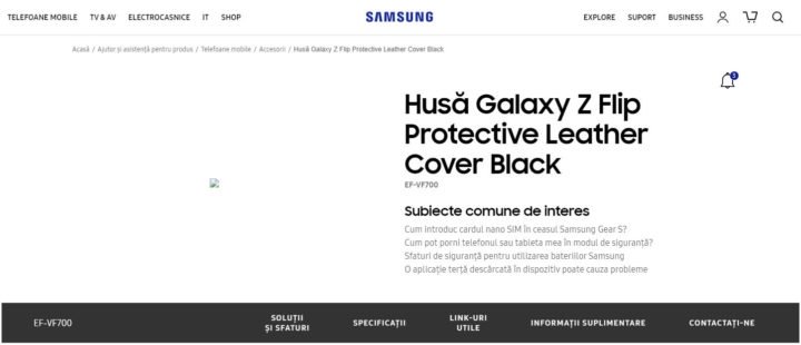 Samsung Galaxy Z Flip Cover Kulit Kembali dikonfirmasi oleh halaman dukungan