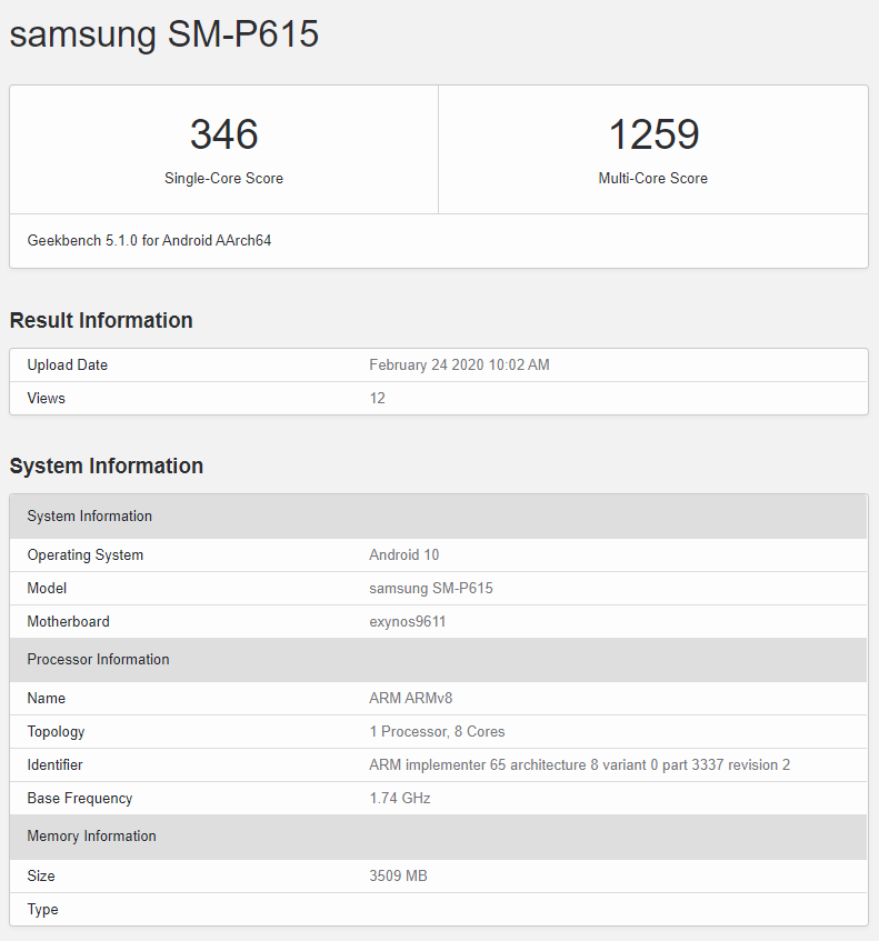 Spesifikasi Galaxy Tab S6 Lite SM-P615