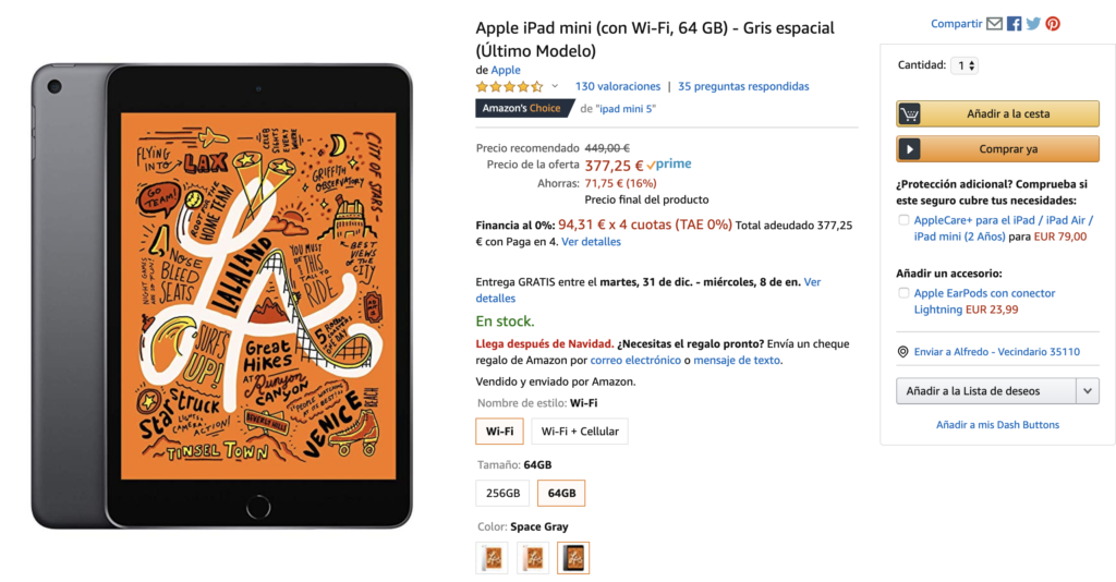 Sekarang Anda memiliki iPad Mini 5 hanya dengan 377,25 euro Amazon Spanyol 2