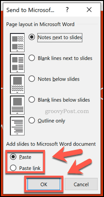 Opsi pemformatan untuk handout di PowerPoint