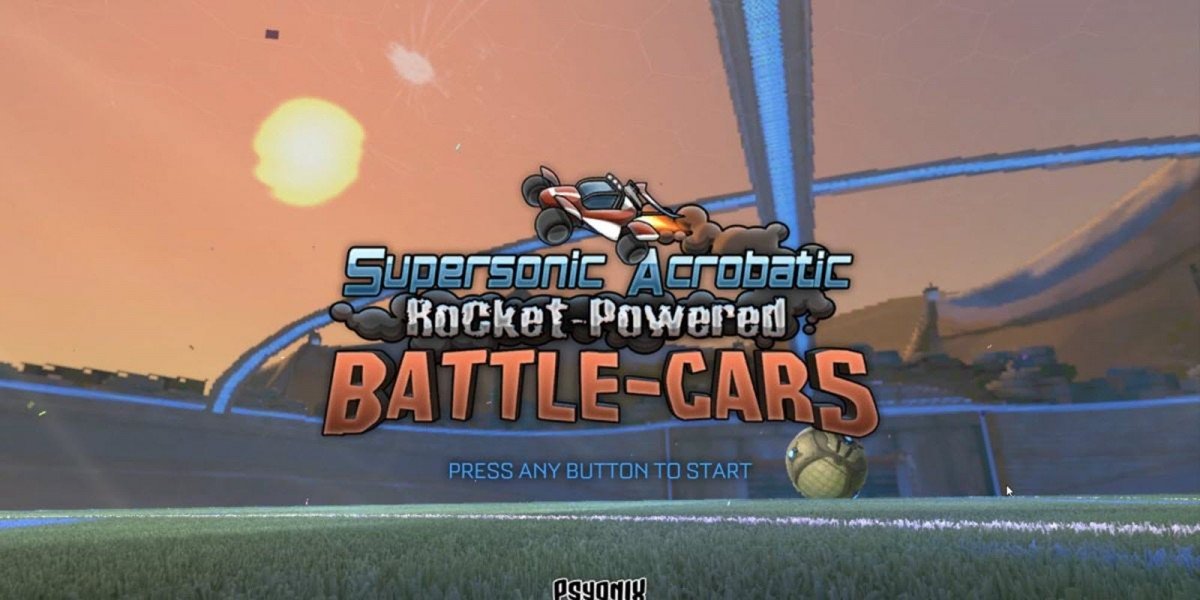 Layar judul Supersonic Acrobatic Rocket-Powered Battle-Cars.