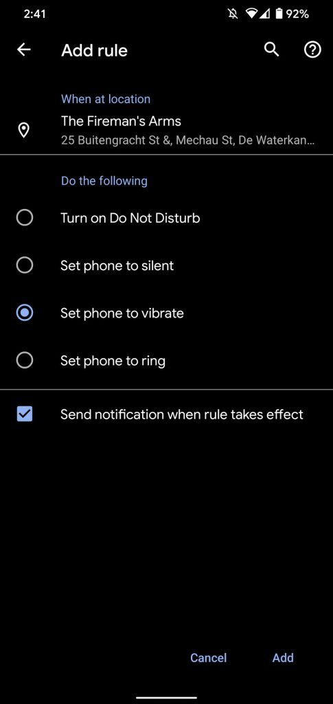 Android 10 menampilkan bagian Aturan untuk hanya beberapa pengguna perangkat Pixel 2