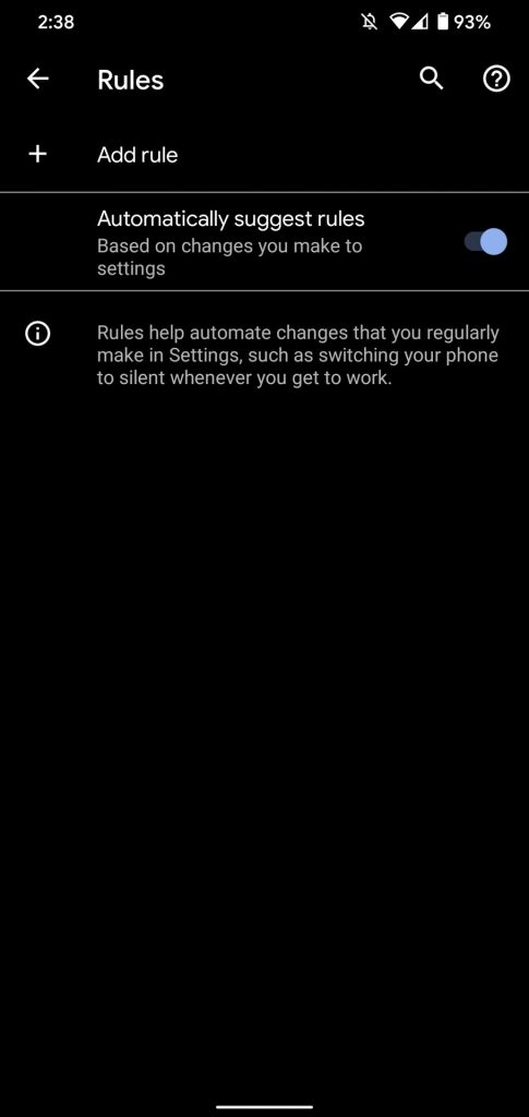 Android 10 menampilkan bagian Aturan untuk hanya beberapa pengguna perangkat Pixel 1